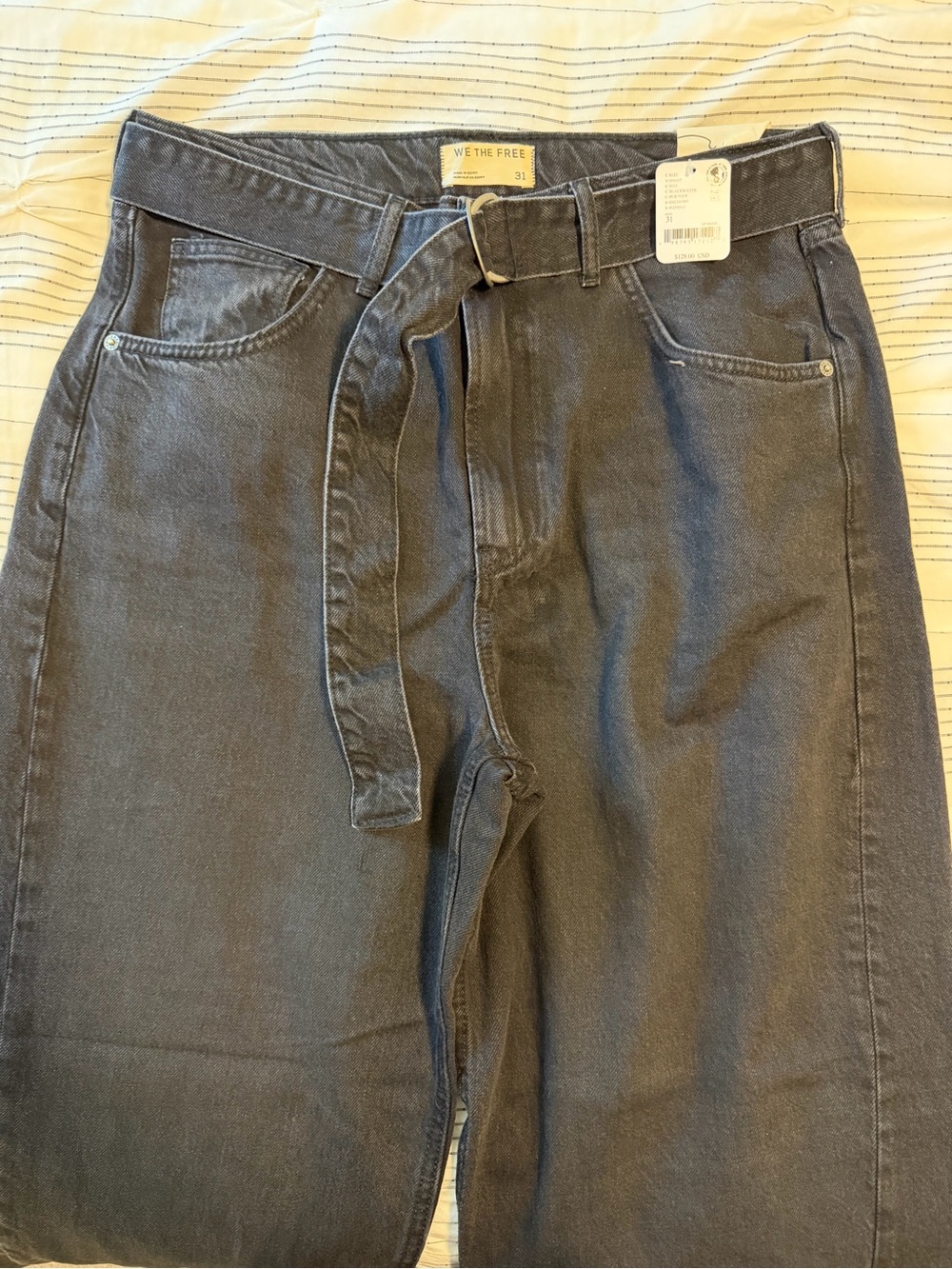 Free People Black Wide-Leg Jeans with Waist Tie - Picture 5 of 6